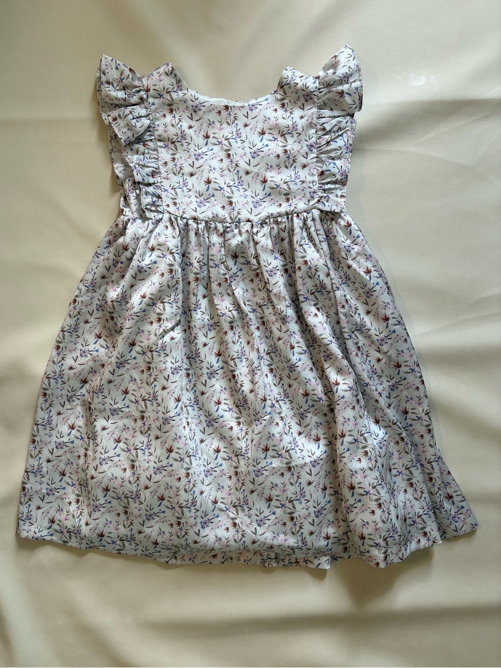 Nordstrom Cream Floral Ruffle little girl Dress with Pink & Blue Accents
